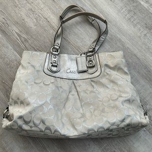 Coach Signature C Clothe Leather Crossbody Tote Organizer Shoulder Bag Purse